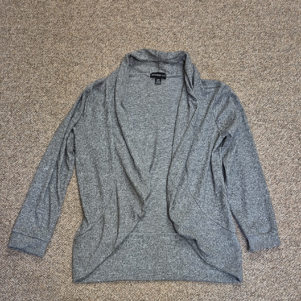 Runaway Bay Heathered Gray Open-Front Cardigan Sweater NWT